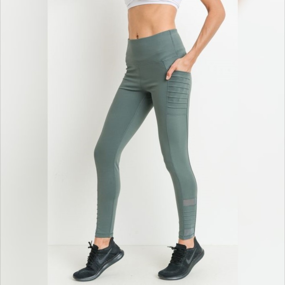 Highwaist Moto Ribbed Full Mesh Leggings & Pockets